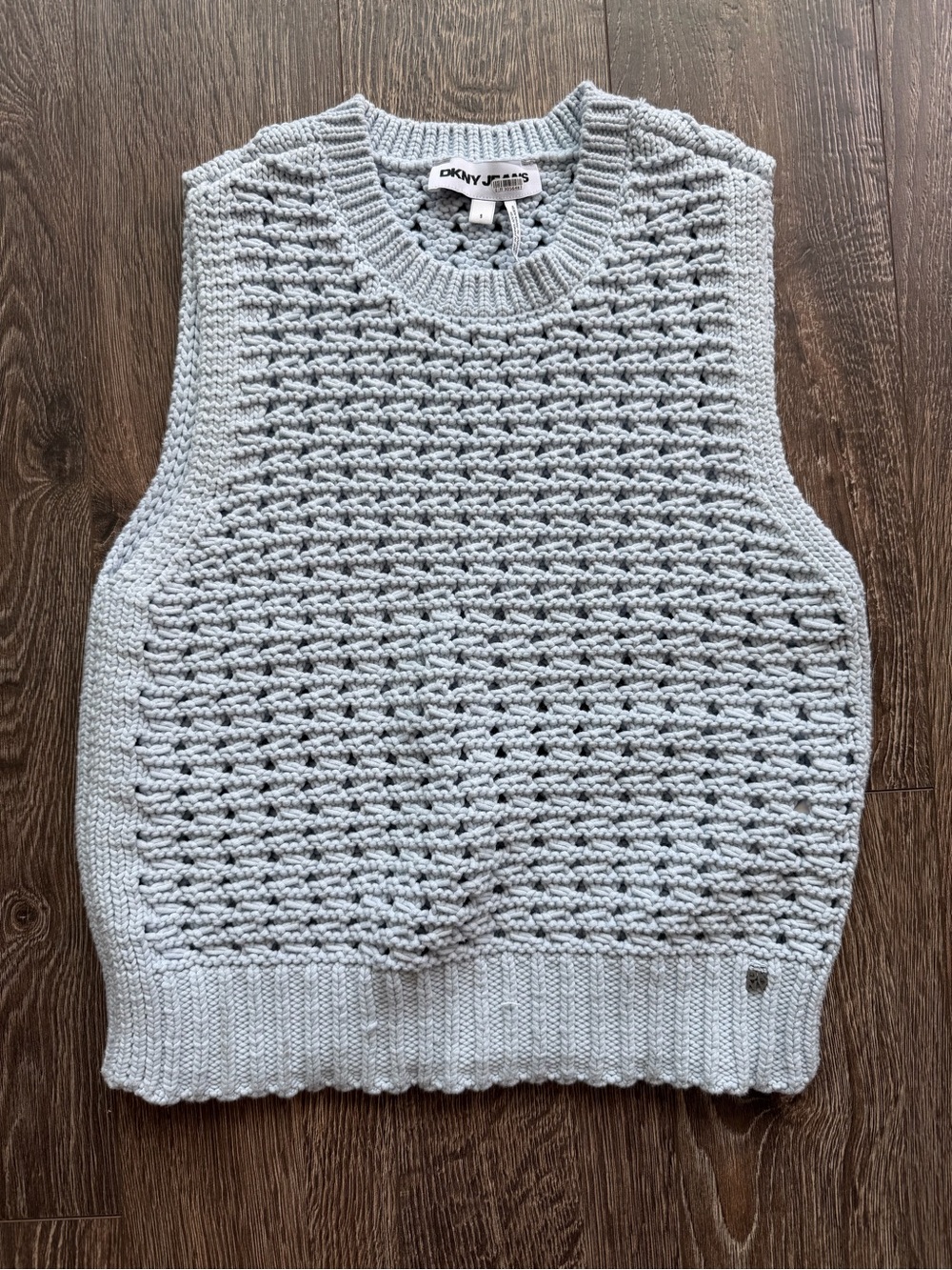 DKNY Light Blue Crochet Knit Tank SZ S